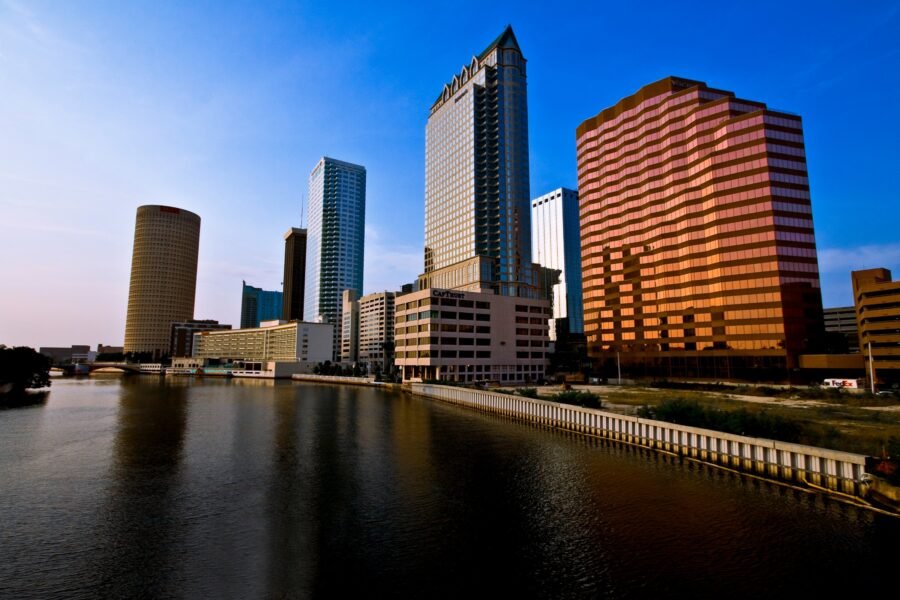 The Tampa skyline across the water.