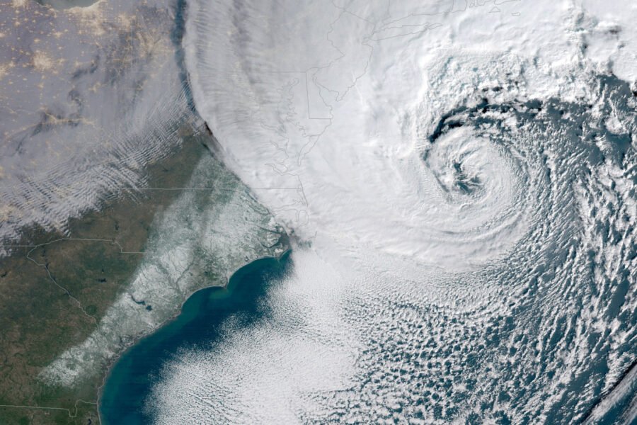 Satellite image of a powerful nor'easter off the US East Coast.
