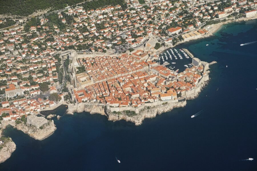 Aerial view of the Old Town of Dubrovnik, Croatia.