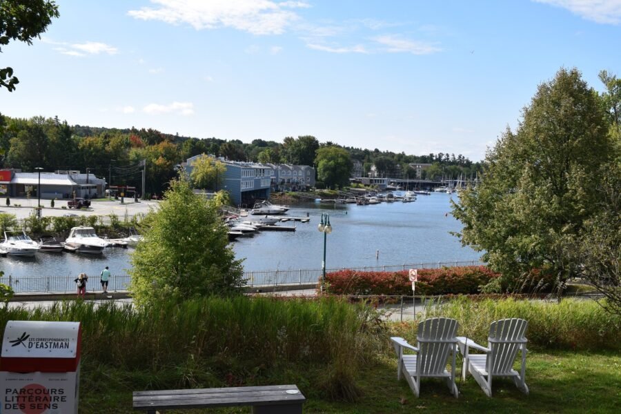 Boats moored at the marina in Magog, Quebec, at the north end of Lac Memphrémagog.