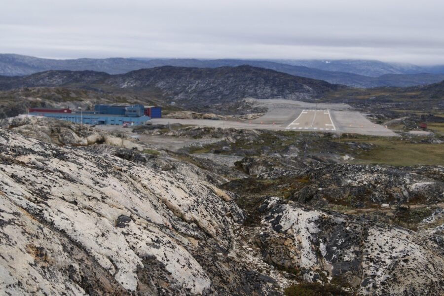 The runway at Ilulissat Airport, Greenland, seen from the south