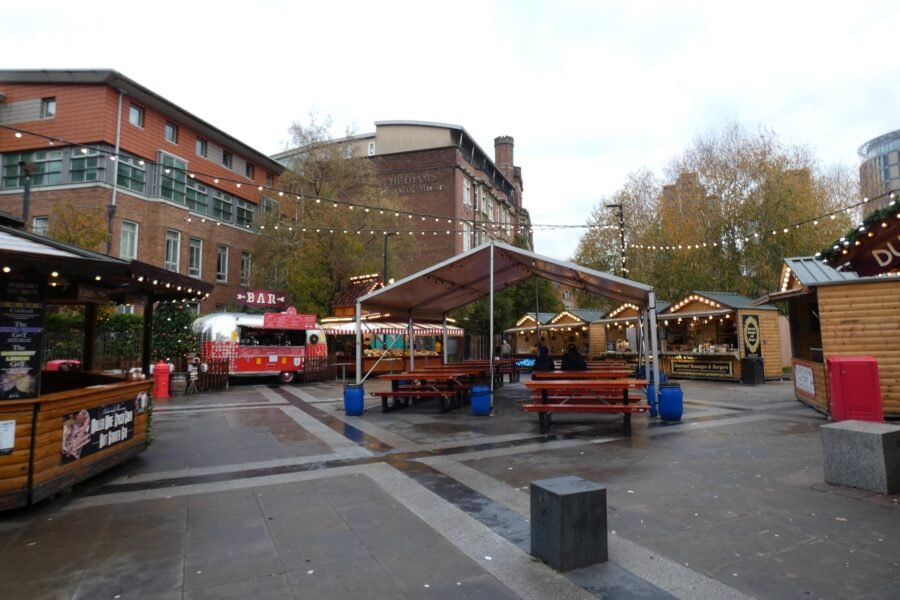 Stalls at the Manchester Christmas Markets.